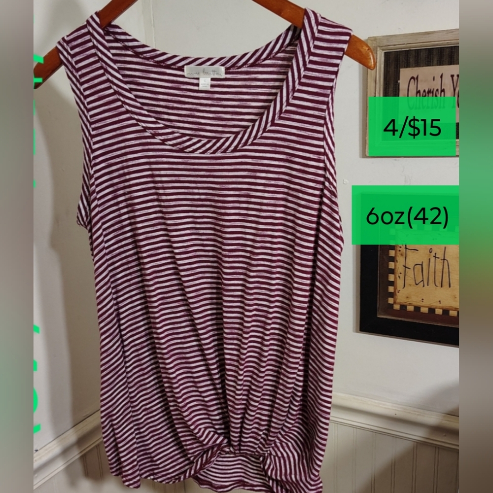 Striped Twist-Hem Tank Top - Burgundy/White